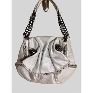 Betsey Johnson Women Handbag  Cream  EUC Hobo  Gunmetal top  Bauble detail